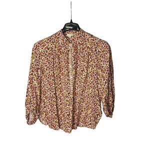 Max Studio Popover Blouse Top Size L Floral Multicolor Rayon